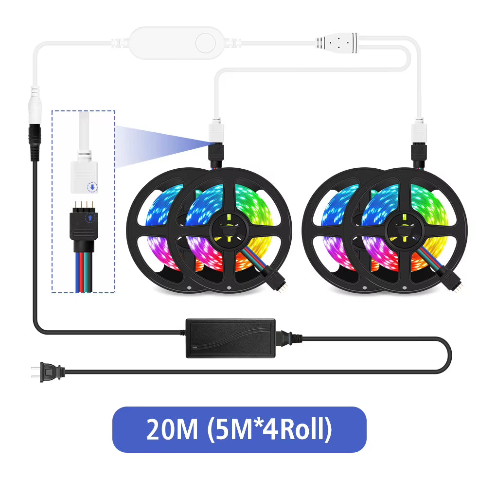 Wifi Smart LED Strip Light 20M RGB 5050 Flexible Ribbon DC12V LED Lights 5M 10M 15M Work with Alexa Google Home Voice Control