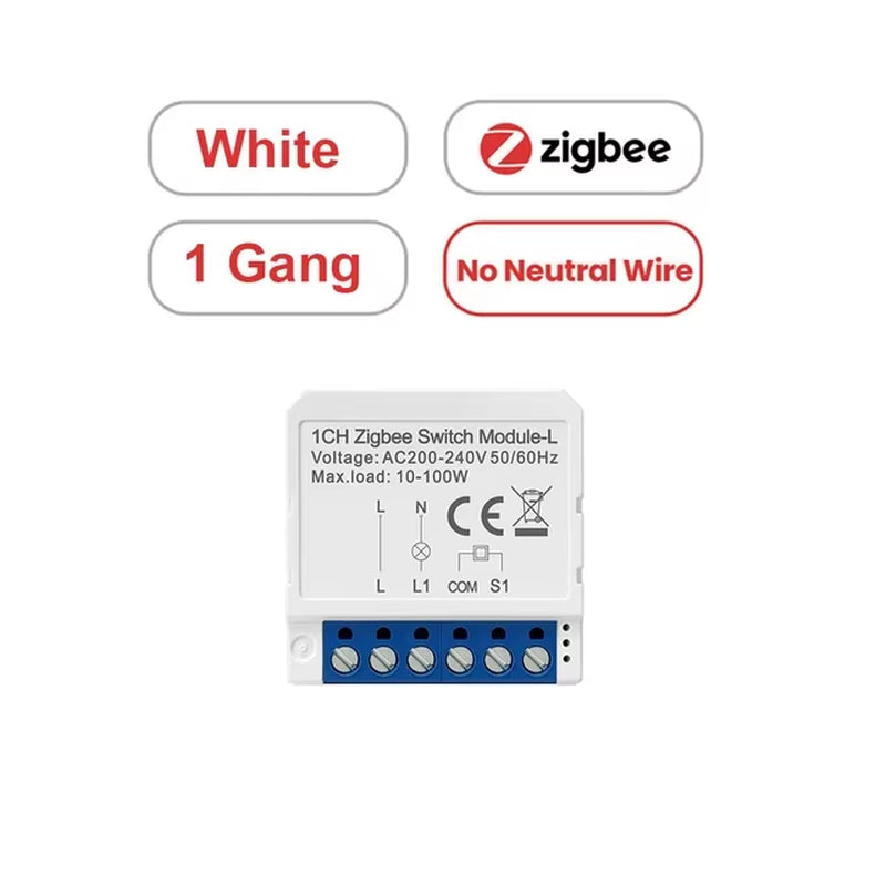 1/2/3 Gang Tuya Zigbee Light Switch Module No Neutral Wire, 2 Way Control DIY Smart Breaker Works with Alexa Google Home