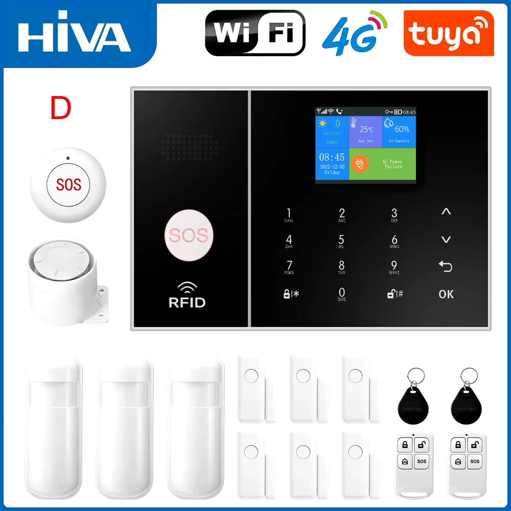 Wireless Home Alarm System Phone 4G Wifi Residential Alarm Tuya Smart Home Child Safety Protection Anti-Theft Camera Automation
