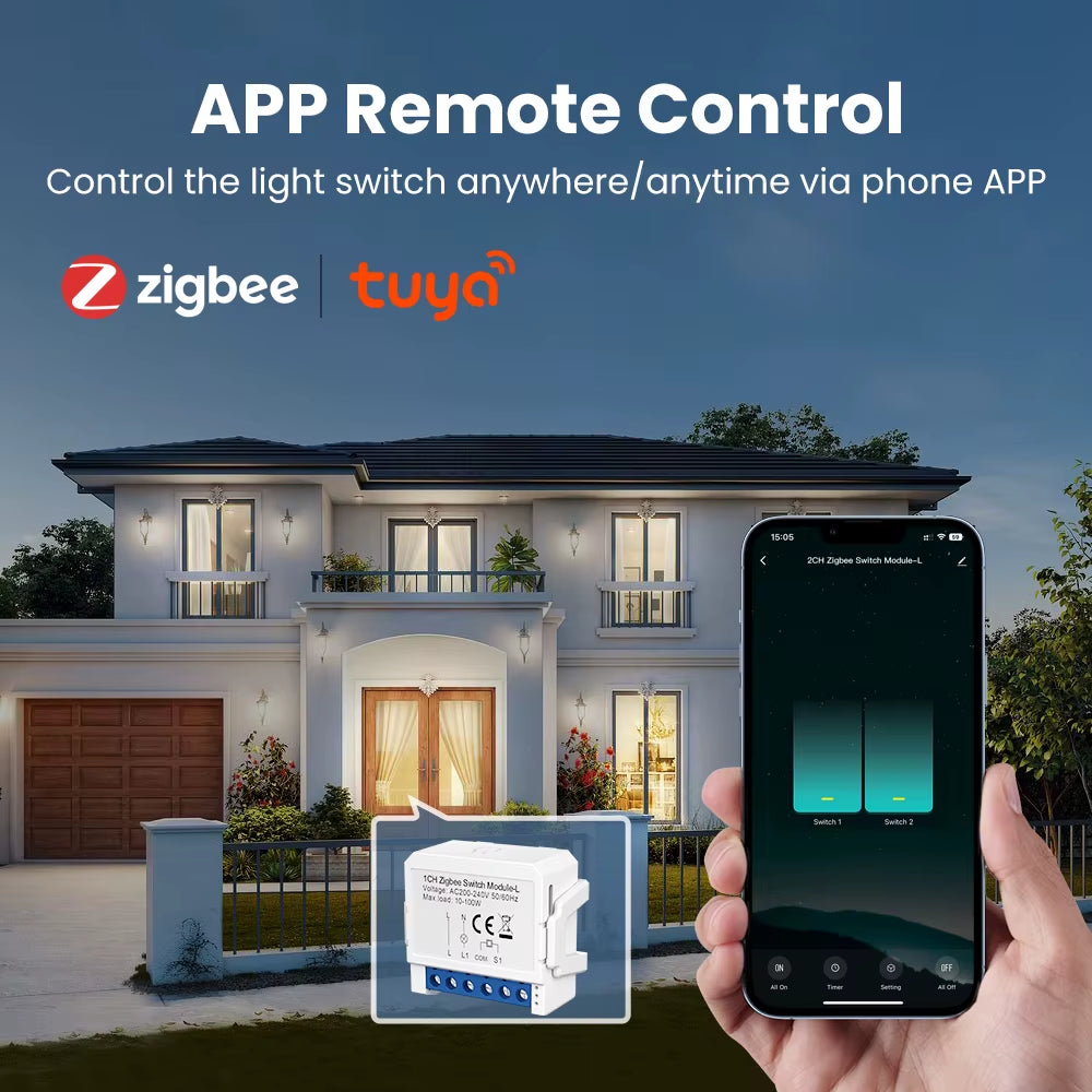 1/2/3 Gang Tuya Zigbee Light Switch Module No Neutral Wire, 2 Way Control DIY Smart Breaker Works with Alexa Google Home