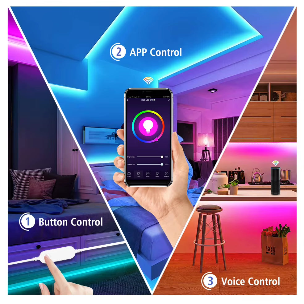 Wifi Smart LED Strip Light 20M RGB 5050 Flexible Ribbon DC12V LED Lights 5M 10M 15M Work with Alexa Google Home Voice Control