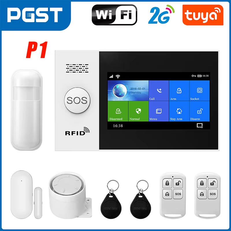PGST 4G Wifi Security Protection Alexa Tuya Smart Life Home Automation Motion Door Magnetic Sensor Alarm Security System Kit