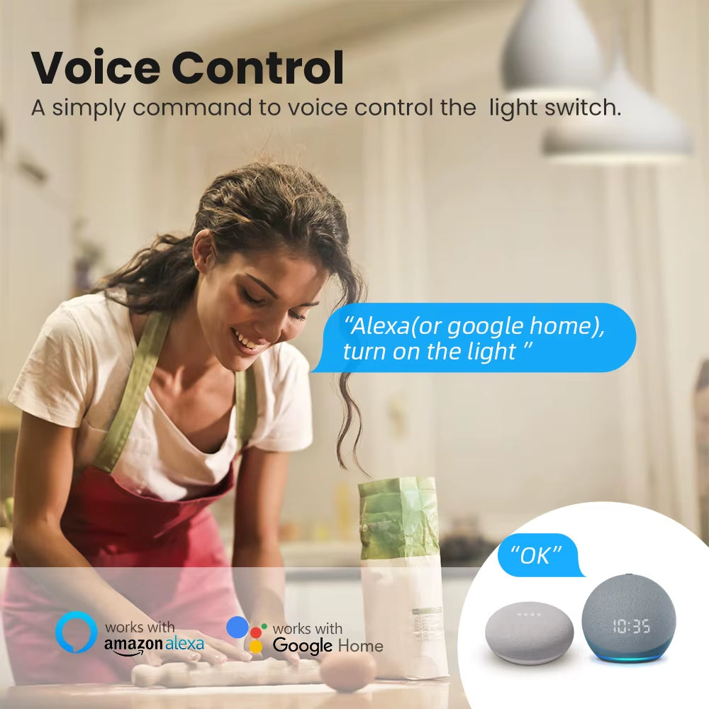 1/2/3 Gang Tuya Zigbee Light Switch Module No Neutral Wire, 2 Way Control DIY Smart Breaker Works with Alexa Google Home