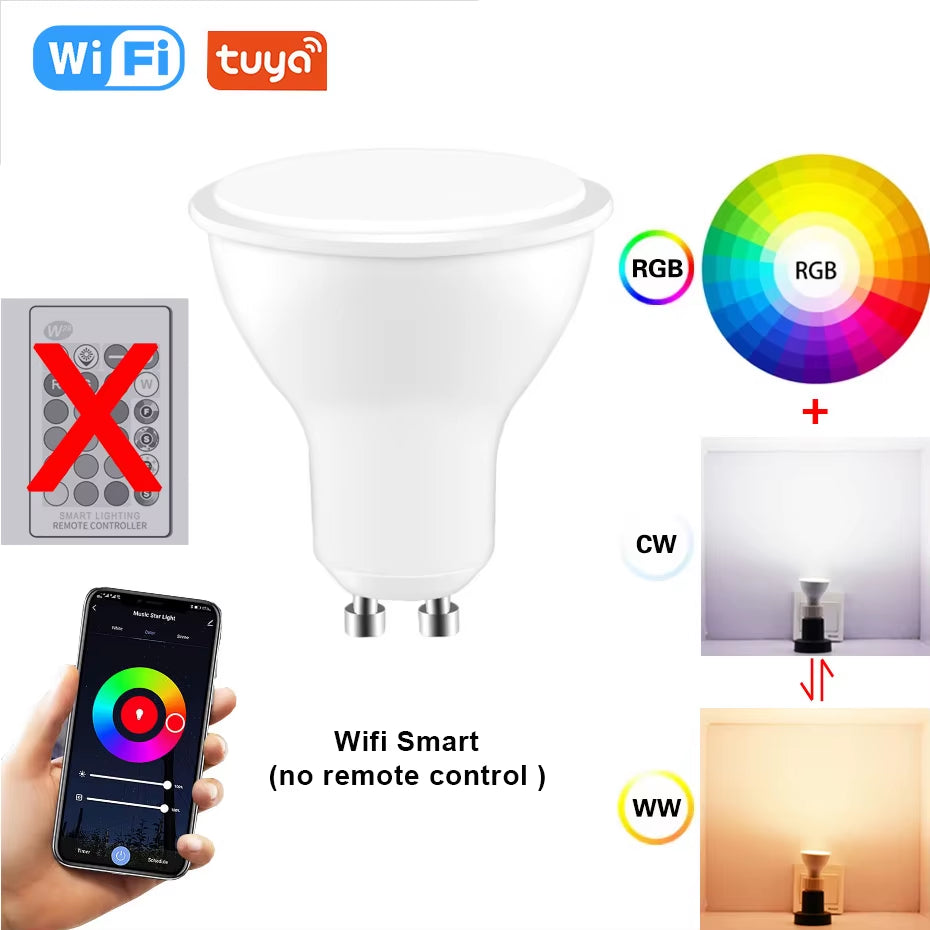 LED Bulb GU10 Spotlight 8W RGB Dimmable Lamp RGBW RGBWW Lights IR Remote / Tuya Smart Wifi Control Work with Alexa for Home