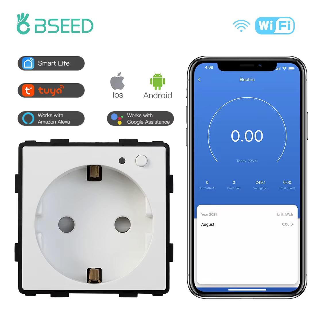 EU Standard Wifi Socket Smart Plug Function Part Only Power Monitor Timing Smart Home Alexa Voice Control Bule Backlight