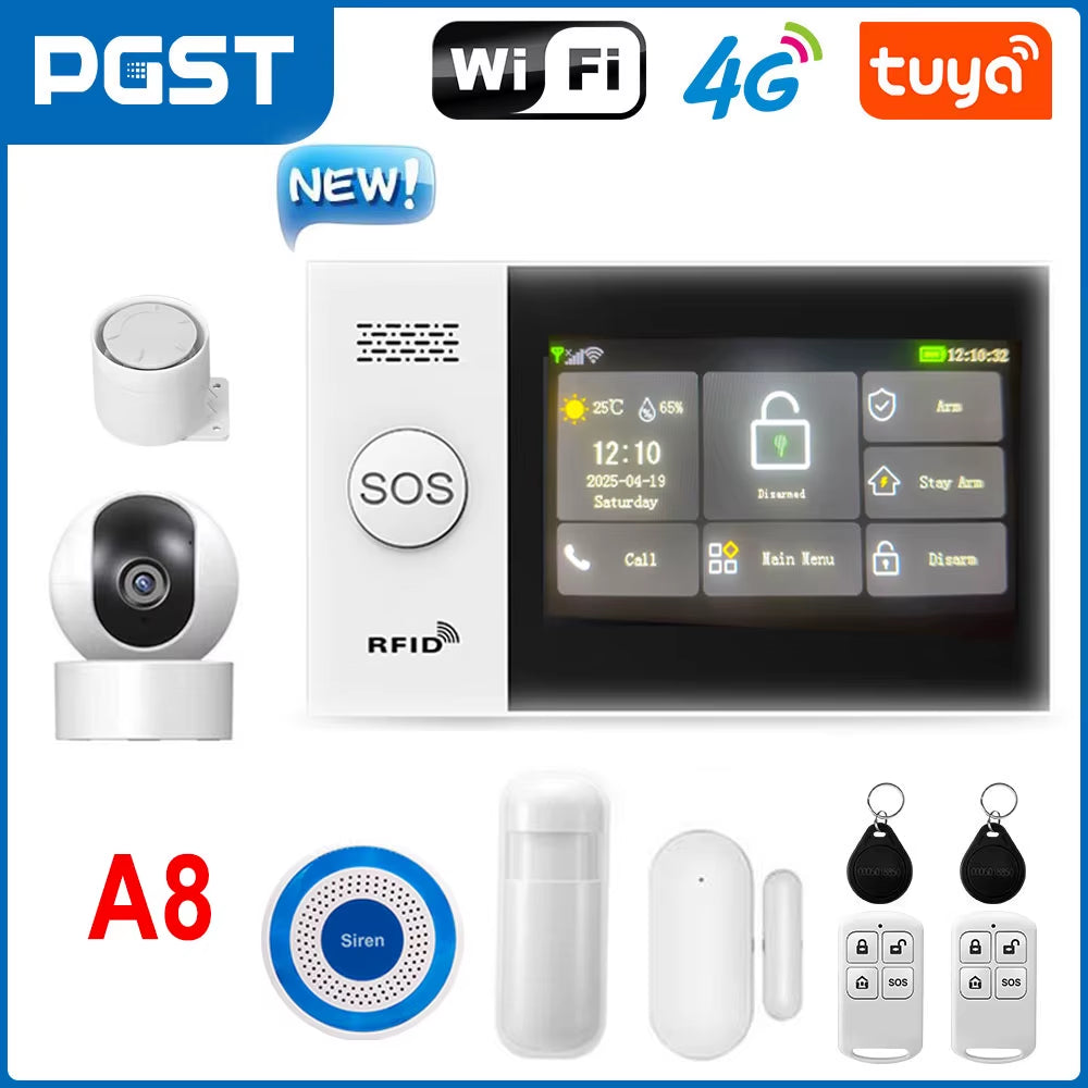 PGST 4G Wifi Security Protection Alexa Tuya Smart Life Home Automation Motion Door Magnetic Sensor Alarm Security System Kit