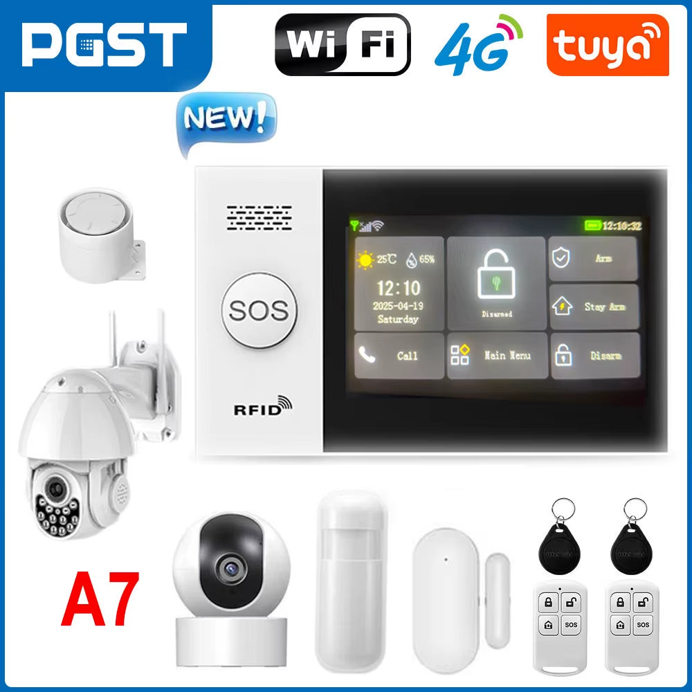 PGST 4G Wifi Security Protection Alexa Tuya Smart Life Home Automation Motion Door Magnetic Sensor Alarm Security System Kit