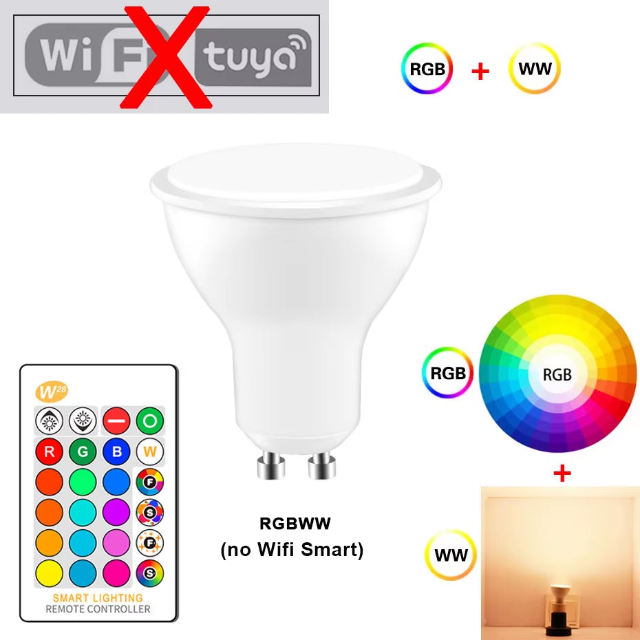 LED Bulb GU10 Spotlight 8W RGB Dimmable Lamp RGBW RGBWW Lights IR Remote / Tuya Smart Wifi Control Work with Alexa for Home