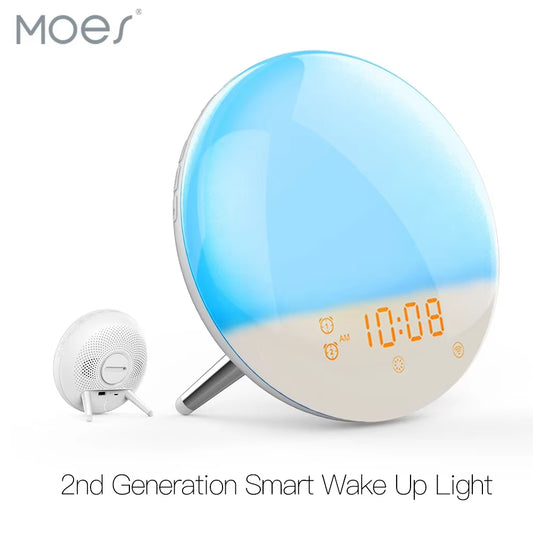 Wifi Smart Wake up Light Workday Alarm Clock with 7 Colors Sunrise/Sunset Smart Life Tuya APP Works with Alexa Google Home